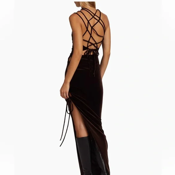 MONSE Lace-Up Velvet Maxi-Dress
